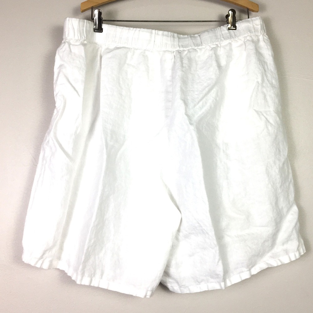 Eileen Fisher White 100% Organic Linen Drawstring Waist Shorts XL Pockets - Picture 2 of 8